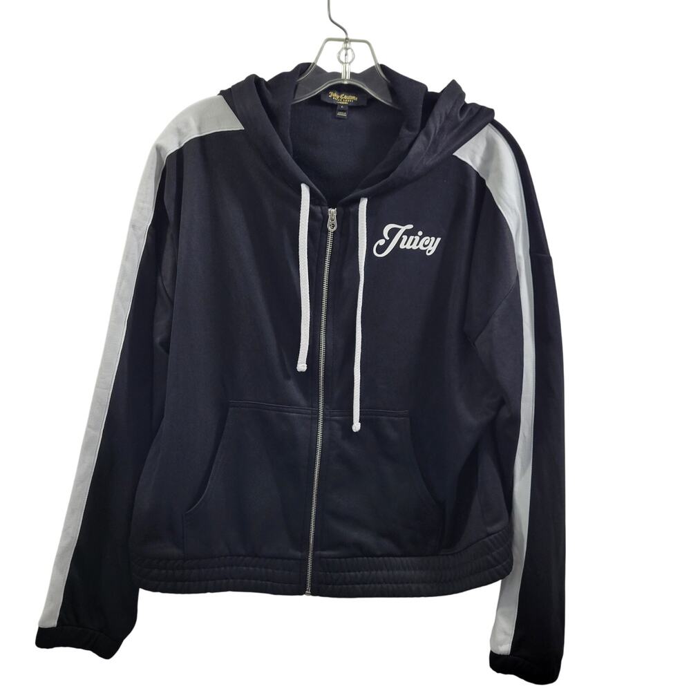 Juicy Couture Black /White Stripe On Sleeve Track Jacket/Hoodie Size L 41824-765